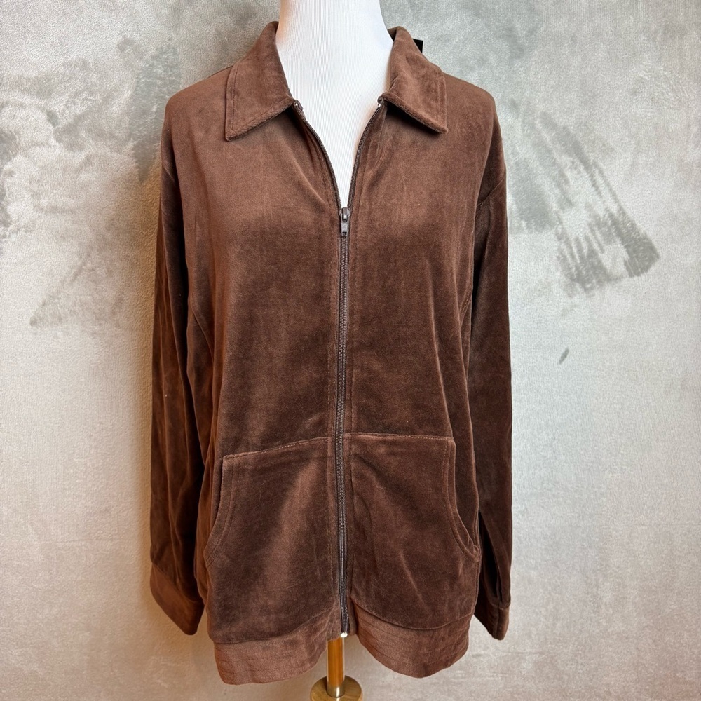 NWT Jasonmaxwell Zip-up Root Beer Lightweight Velour Jacket Wmn’s Sz PXL